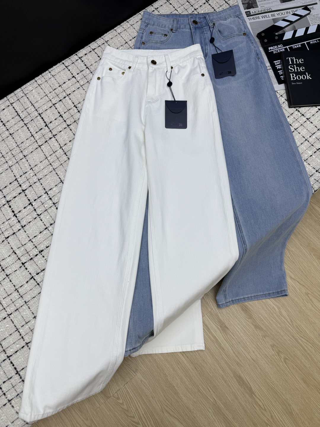 louis vuitton embossed logo wide leg jeans