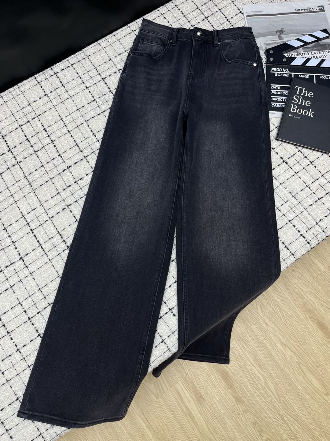 Celine Black Embroidered Straight Jeans