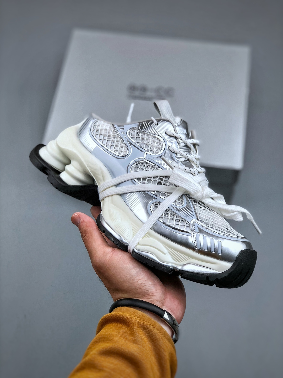 Gucci CC Women's Silver Leather Lace-Up Chunky Sneakers Platform Size 35-40