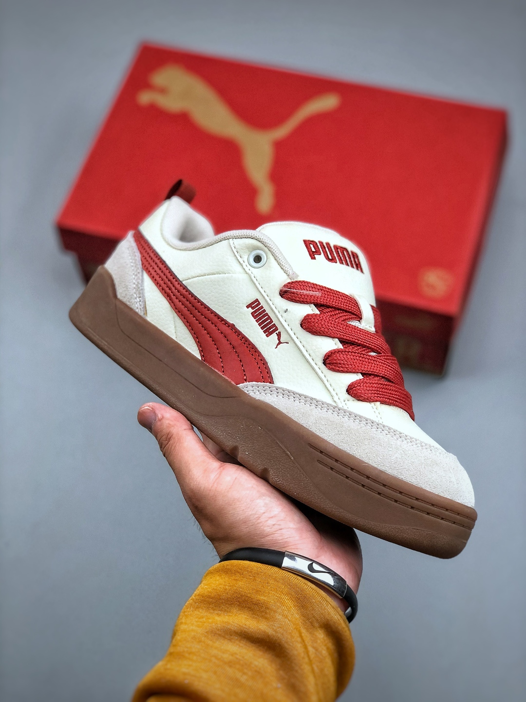 Puma Park Lifestyle Low-Top Sneakers - Cream/Red, Anti-Slip, Durable