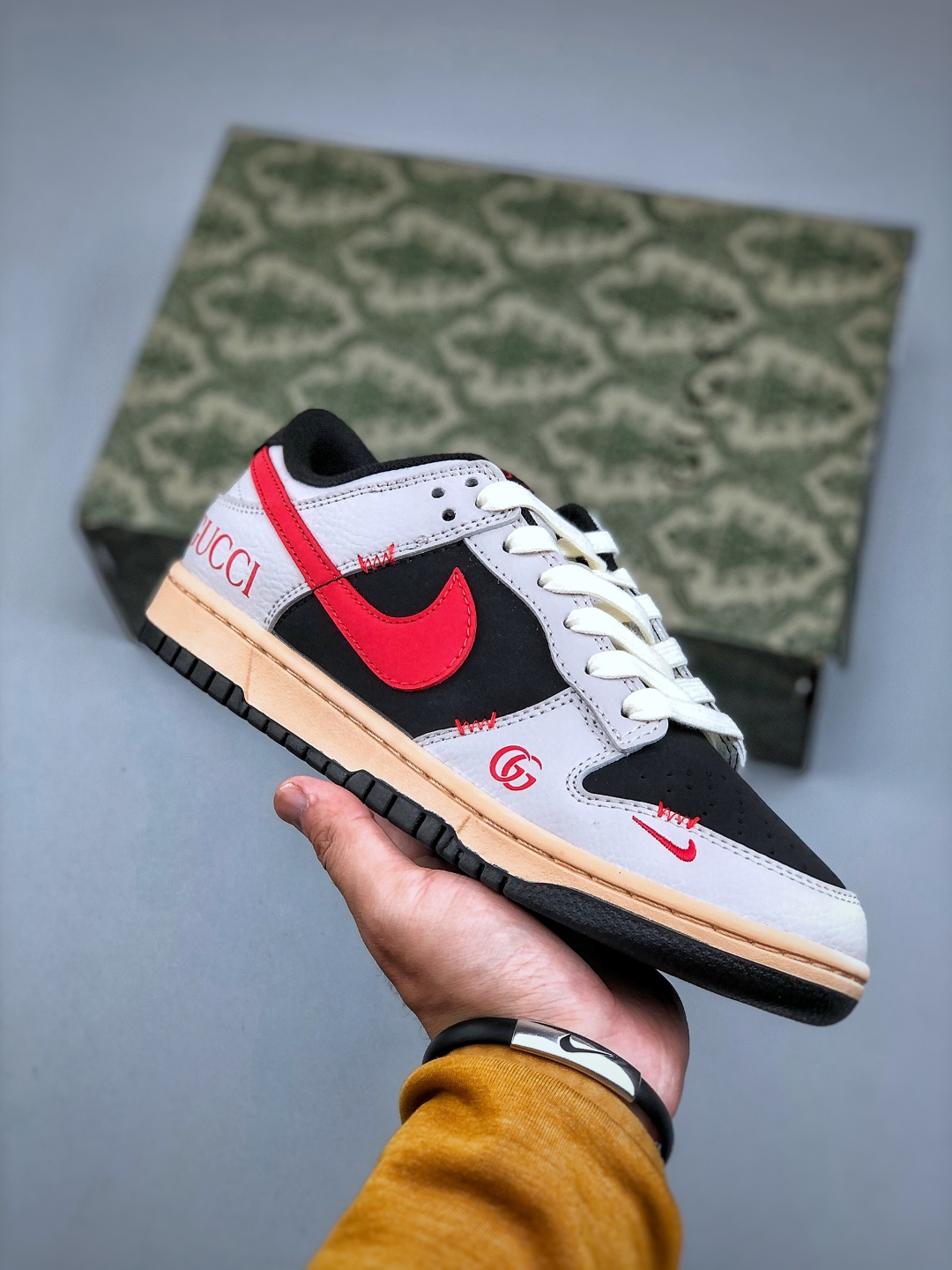 Nike SB Dunk Low x Gucci Custom Sneakers - Gray, Black & Red