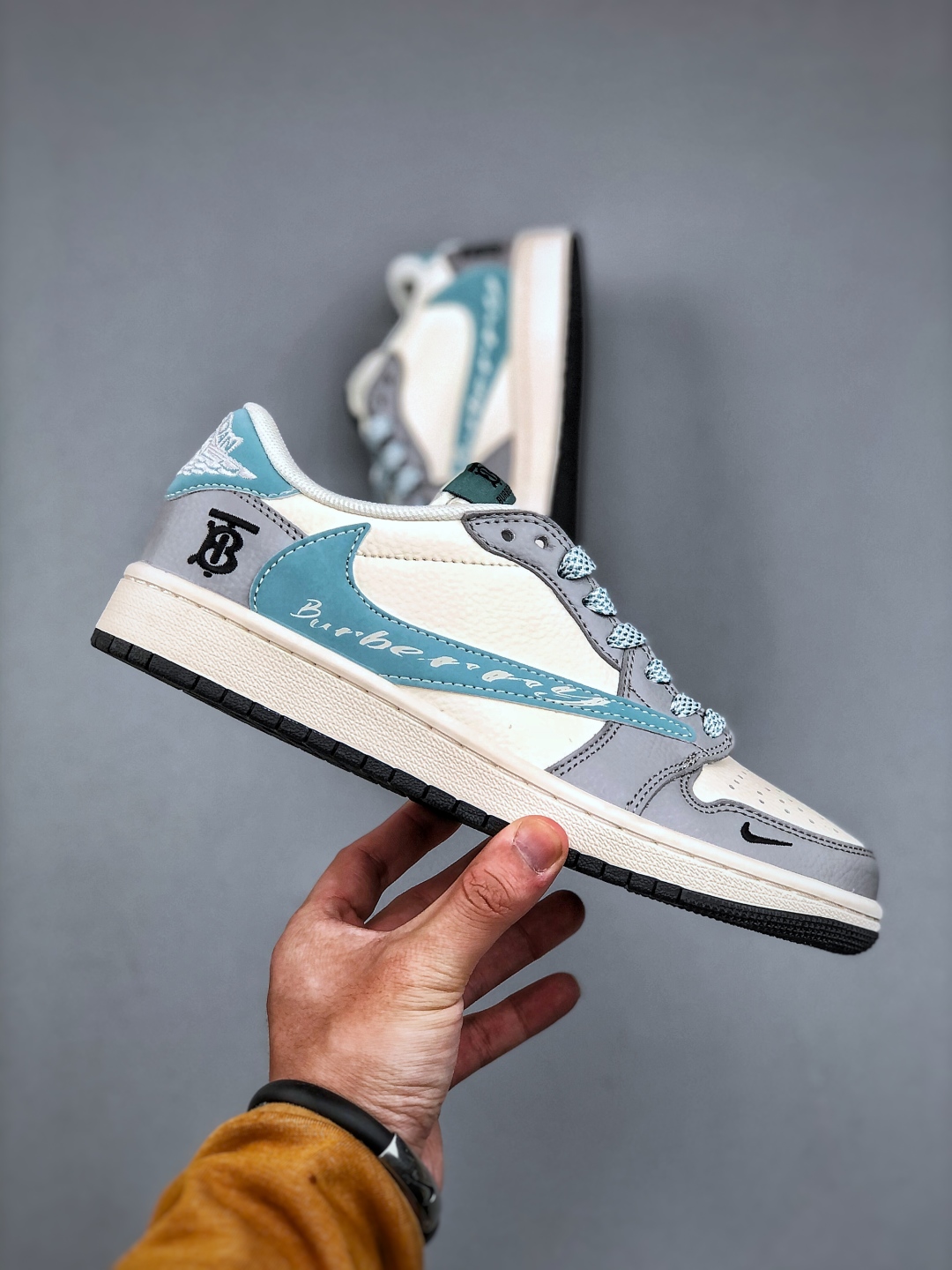 Travis Scott x Burberry Air Jordan 1 Low Grey Blue Reverse Swoosh Sneakers 5 cmp i1746565025329 9037 0 3