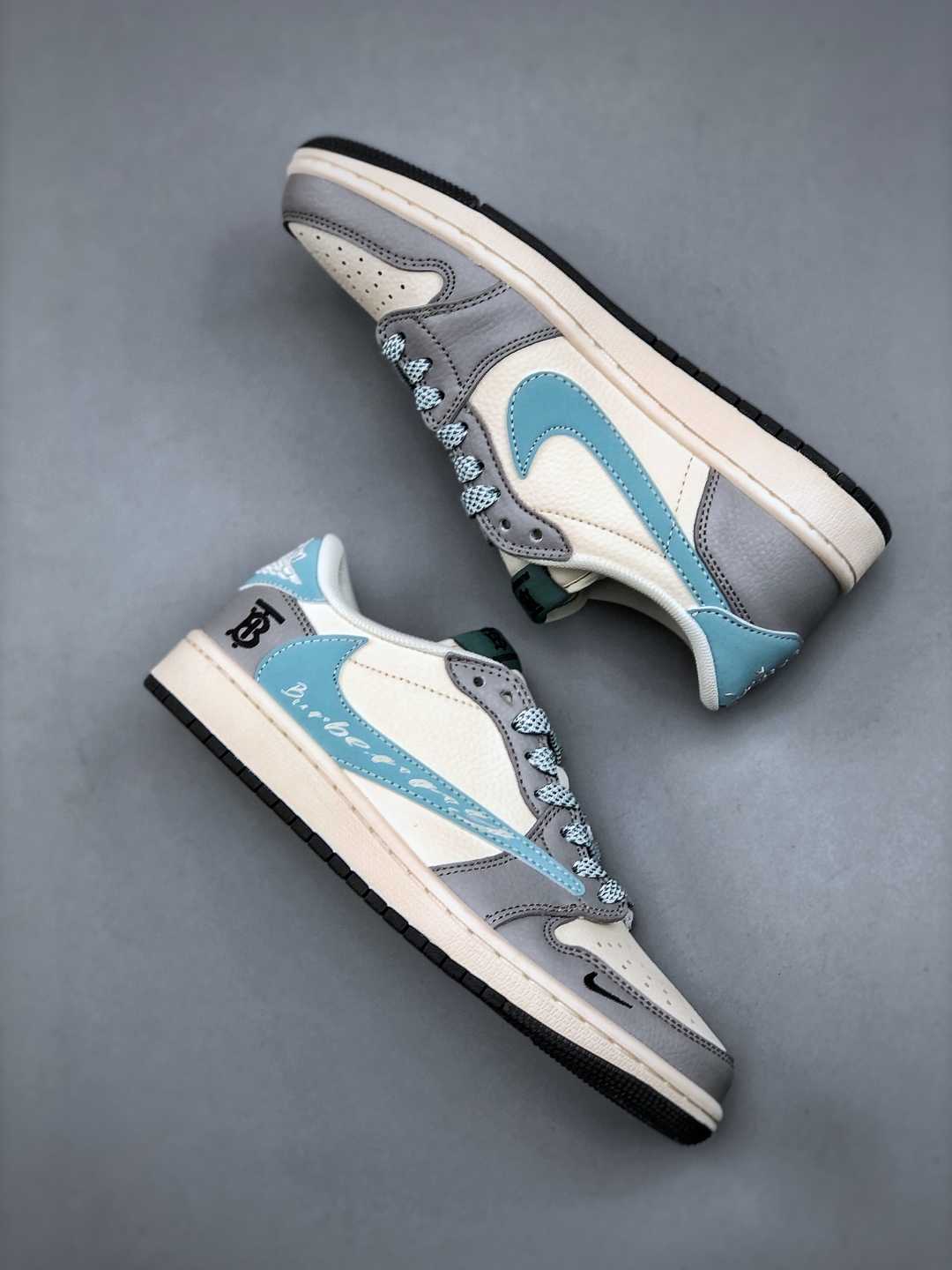 Travis Scott x Burberry Air Jordan 1 Low Grey Blue Reverse Swoosh Sneakers 10 cmp i1746565026984 2222 0 8