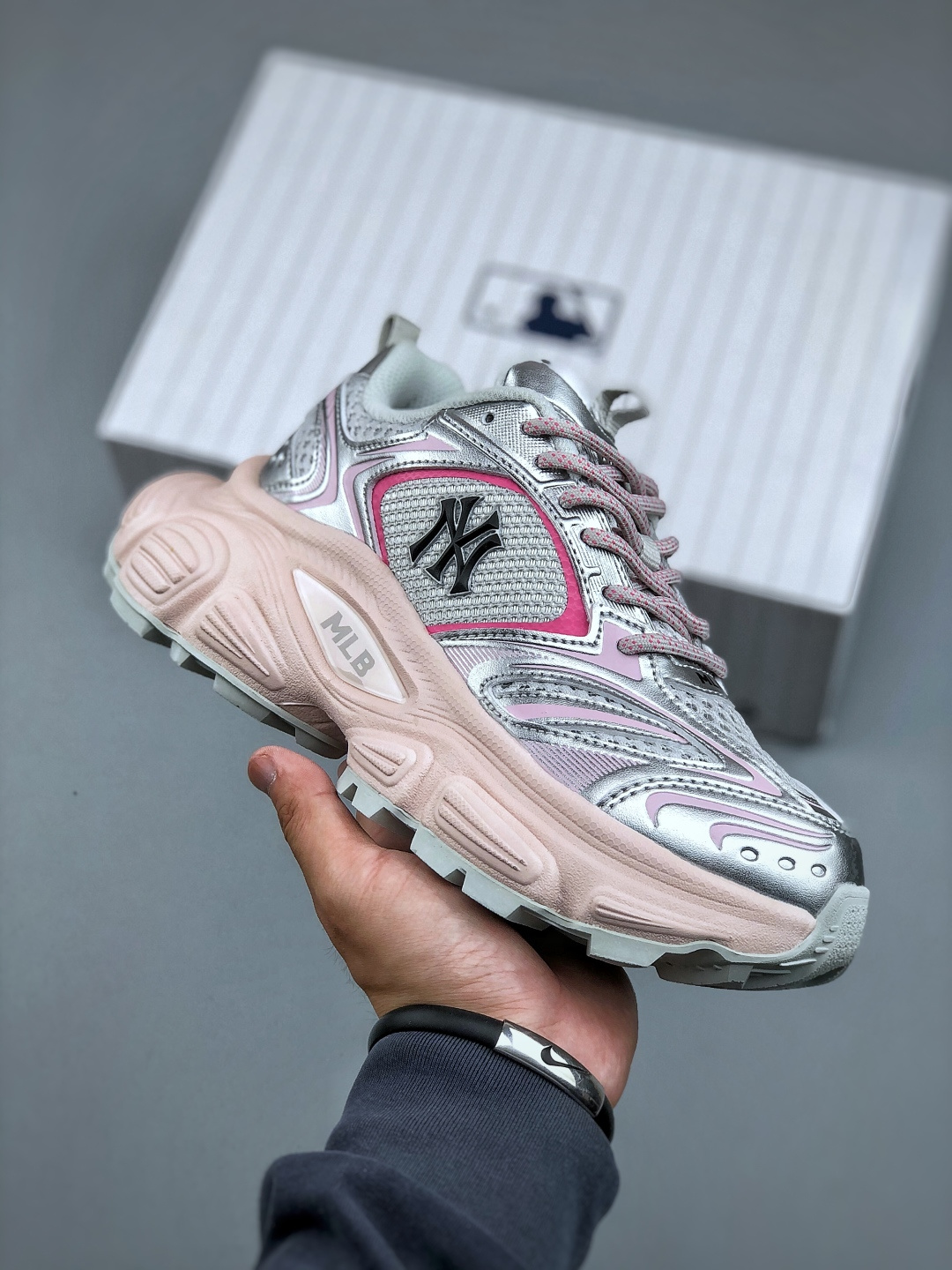 MLB Winner Chunky Sneakers Silver Pink, Comfortable Fashion Sneakers For Women