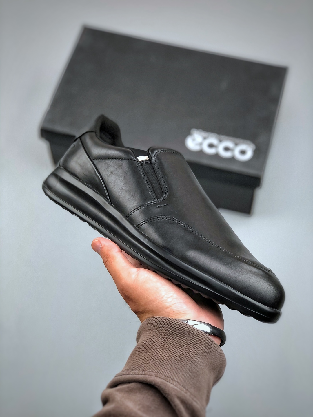 ECCO爱步乐福鞋男 夏季真皮透气舒适一脚蹬豆豆鞋 轻巧莫克 甄选全粒面牛皮鞋面