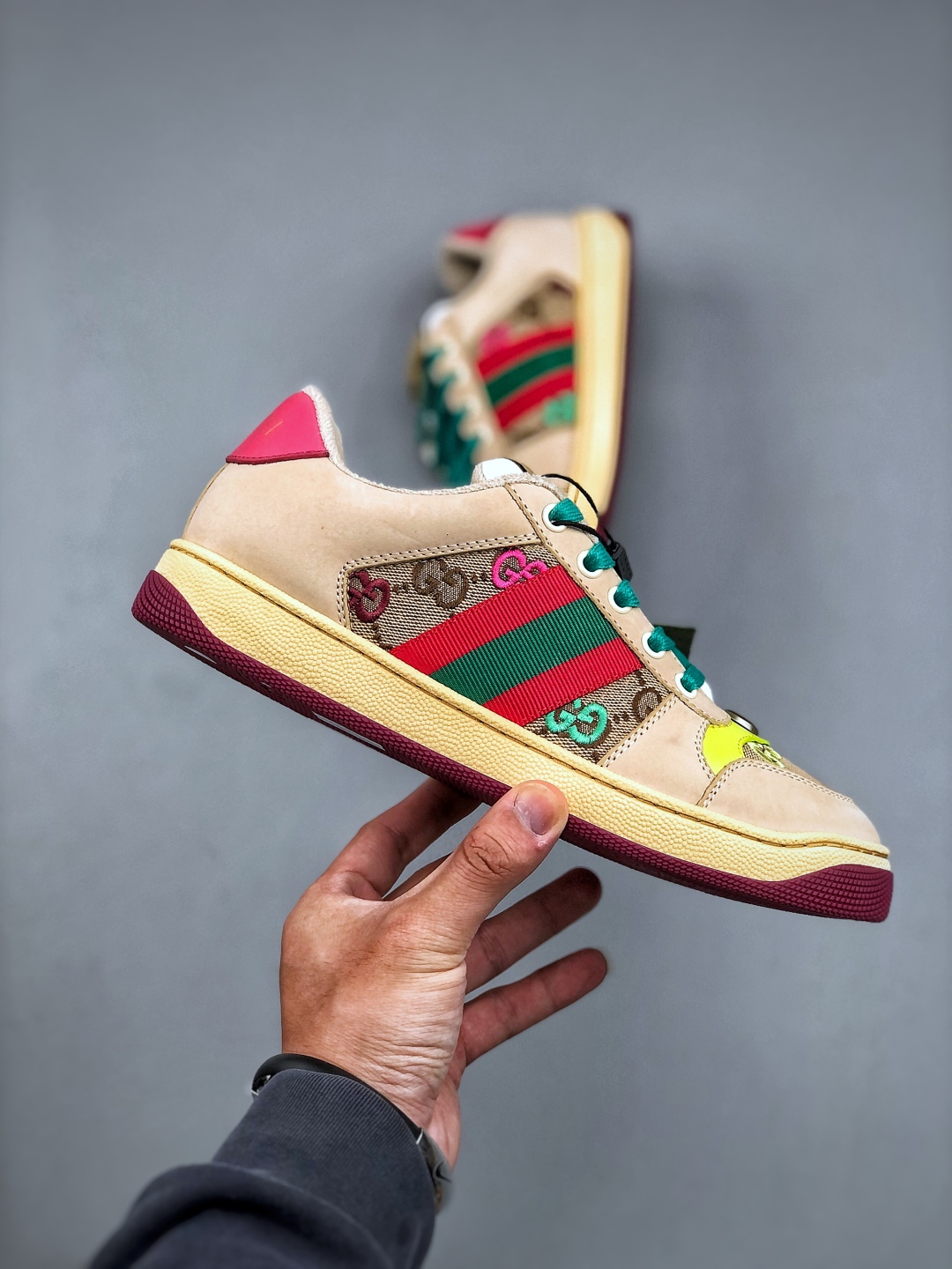 Gucci~~2025最新配色小脏鞋 休闲鞋 运动鞋金属双G水晶圆柱形标Gucci原版纹织带