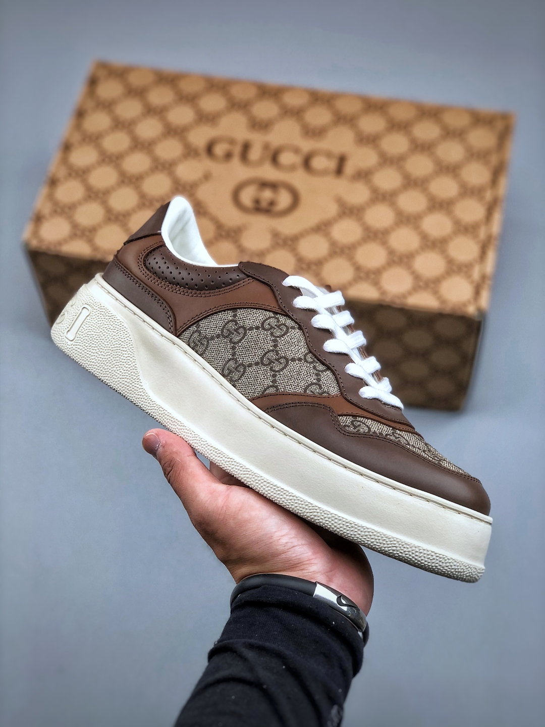 Gucci2025全新升级版GG情侣款厚底鞋饼干鞋小白鞋运动鞋平板鞋