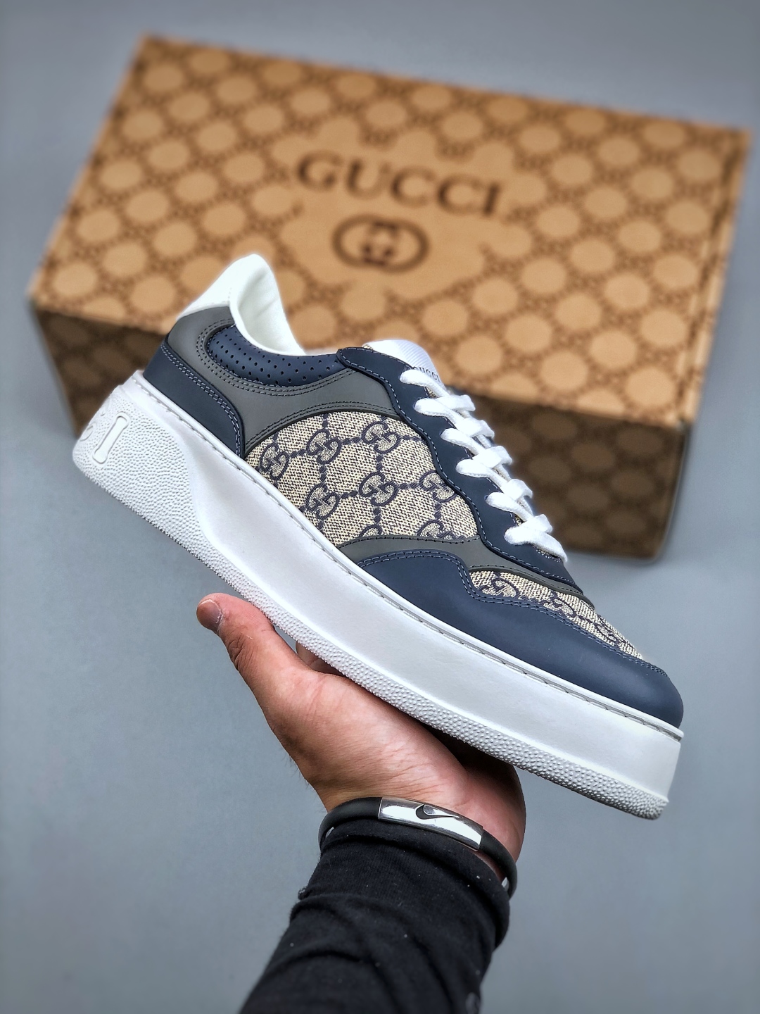Gucci2025全新升级版GG情侣款厚底鞋饼干鞋小白鞋运动鞋平板鞋
