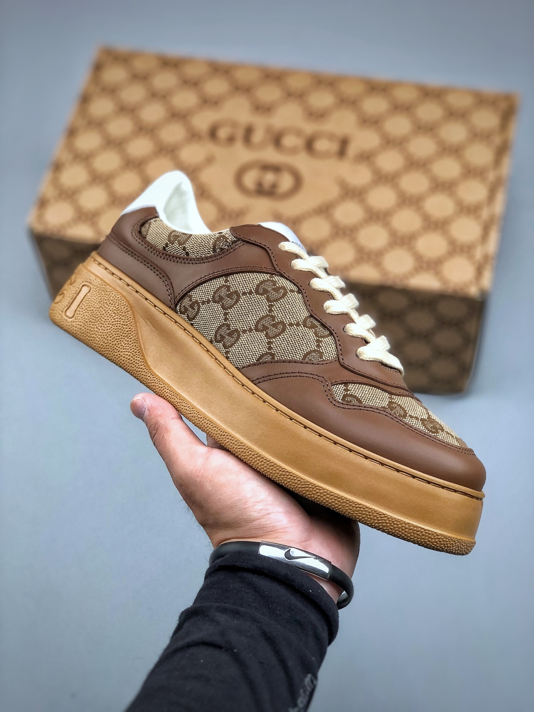 Gucci2025全新升级版GG情侣款厚底鞋饼干鞋小白鞋运动鞋平板鞋