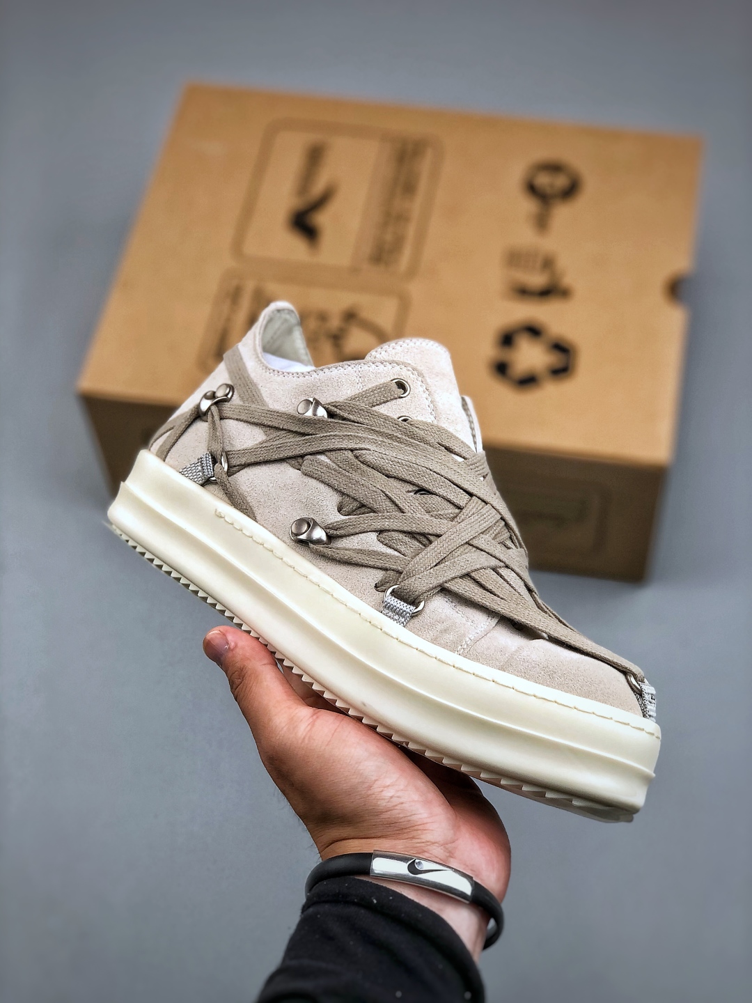 莞产G版 Rick Owens RO Mega 瑞克·欧文斯 疯狂绑带 TPU奶香大底 双层鞋垫