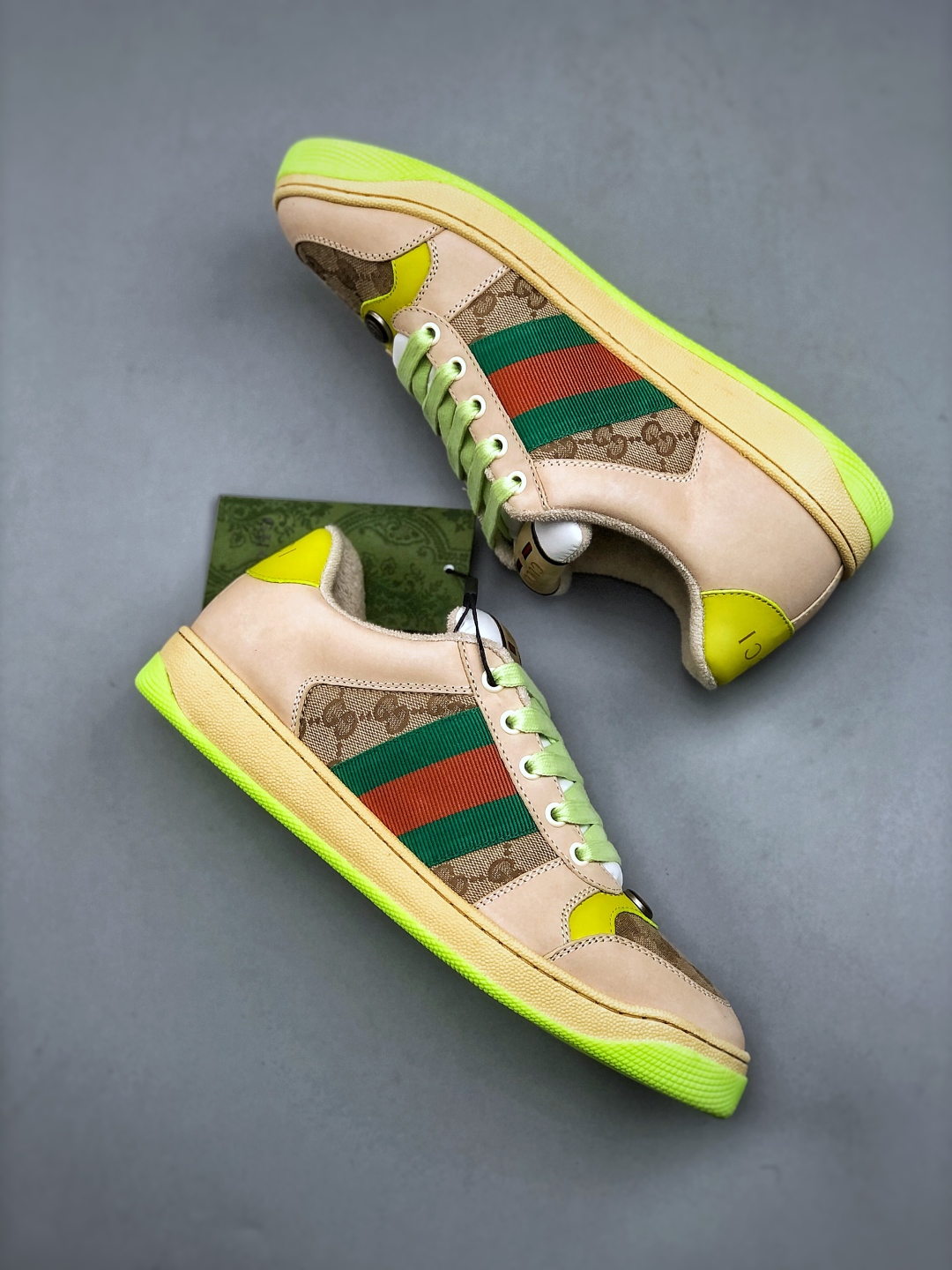 Gucci Men's Screener Sneaker with Double G, Beige Leather, Green and Orange Web 10 cmp i1748974373642 5728 0 8