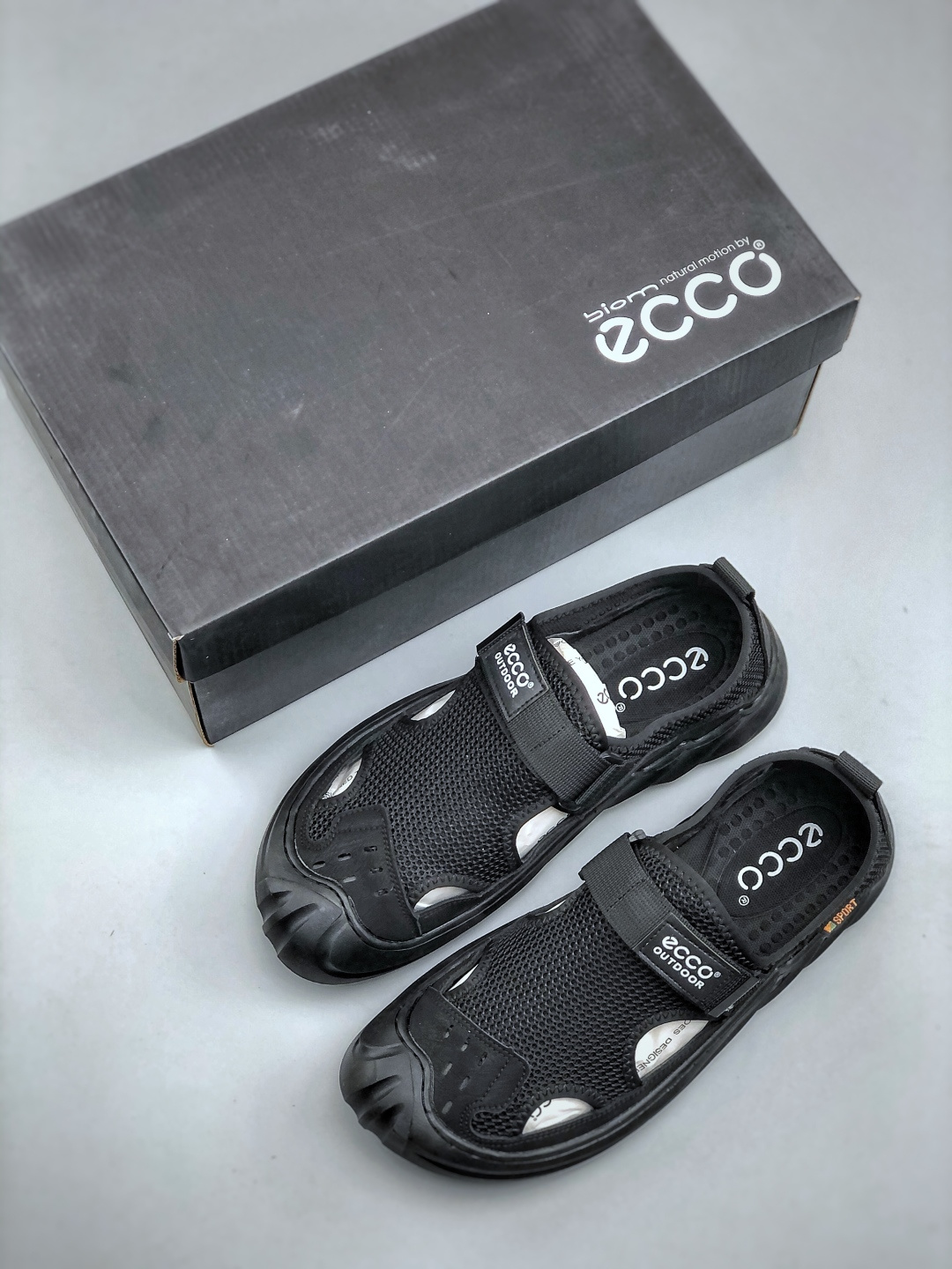 2025最新款 新一代ecco广东大厂 钢印版本 透气洞洞鞋软底软面一脚蹬镂空休闲运动鞋男士网面鞋