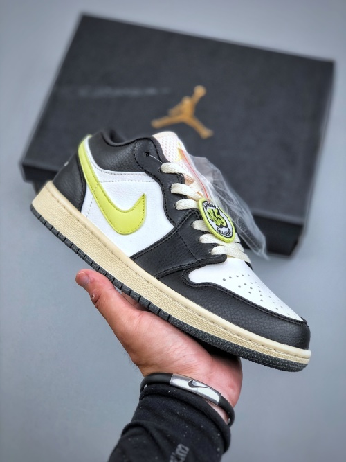 Air Jordan 1 Low Basketball Shoes - Black/White/Lime - HQ3009-003 1 Air Jordan 1 Low Basketball Shoes - Black/White/Lime - HQ3009-003