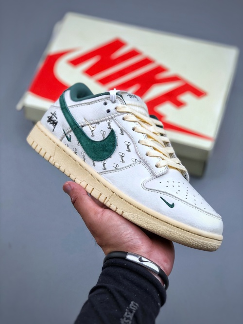 Nike SB Dunk Low Stussy Collab Anniversary Custom Sneakers, Green, CF3688-006 1 Nike SB Dunk Low Stussy Collab Anniversary Custom Sneakers, Green, CF3688-006