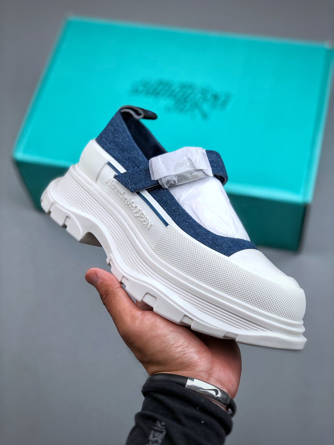 Alexander McQueen Women's Deck Plimsoll Sneaker in Denim and White Leather 1 cmp i1755984436377 6961 0 0