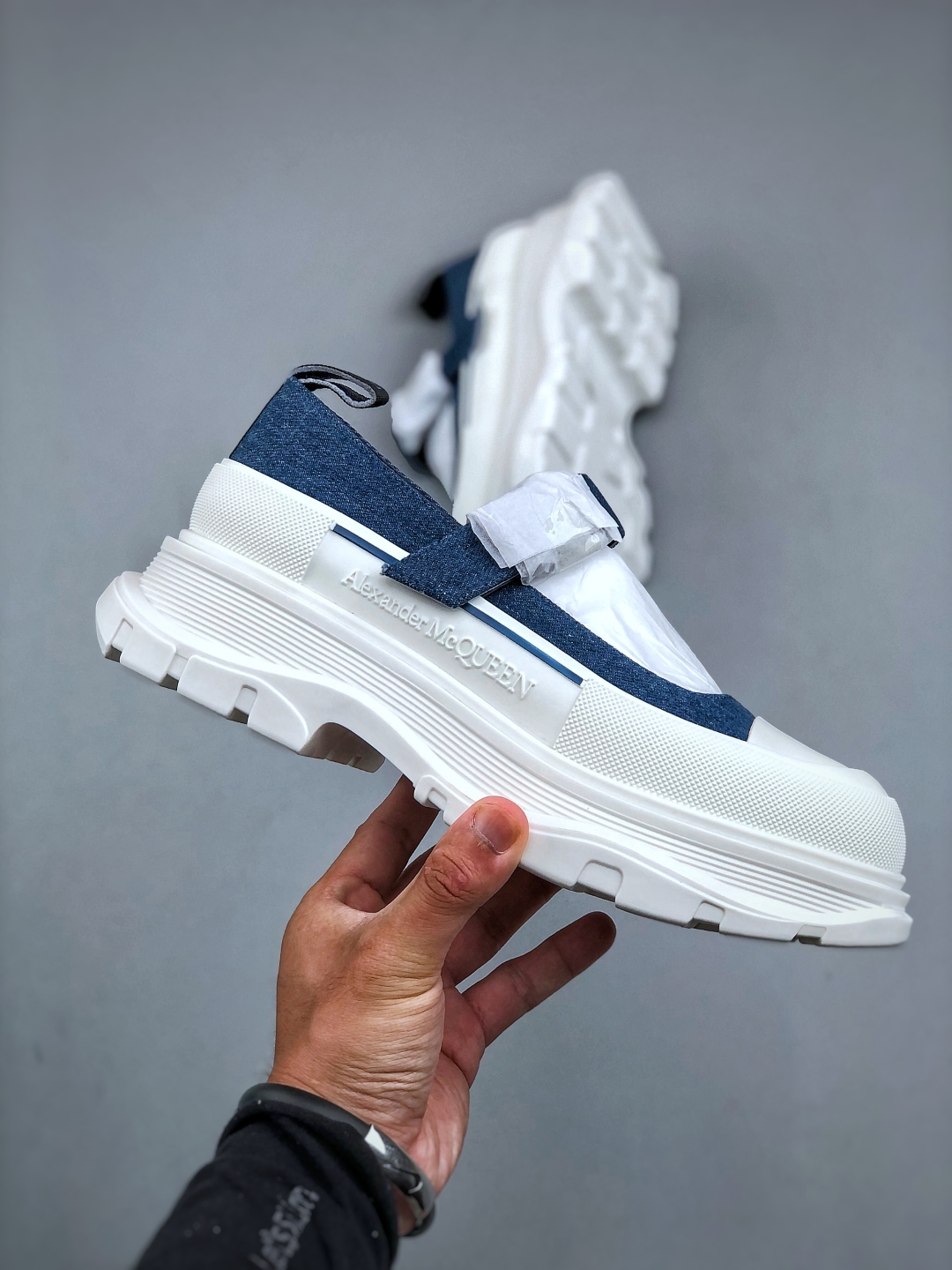 Alexander McQueen Women's Deck Plimsoll Sneaker in Denim and White Leather 4 cmp i1755984436380 7475 0 3