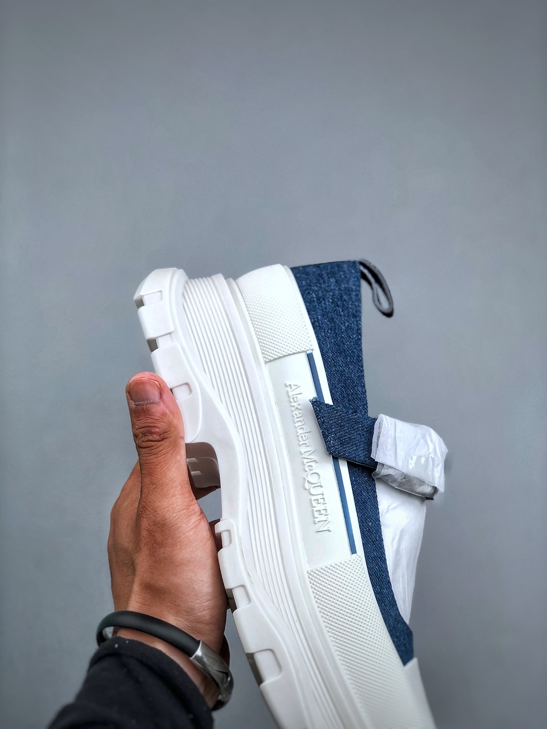 Alexander McQueen Women's Deck Plimsoll Sneaker in Denim and White Leather 6 cmp i1755984436388 8201 0 5