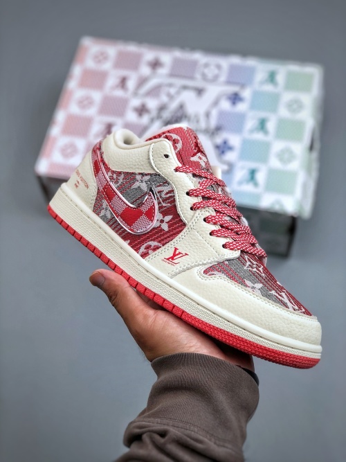 Air Jordan 1 Low x Louis Vuitton Custom - White/Red Canvas Sneakers 1 Air Jordan 1 Low x Louis Vuitton Custom - White/Red Canvas Sneakers