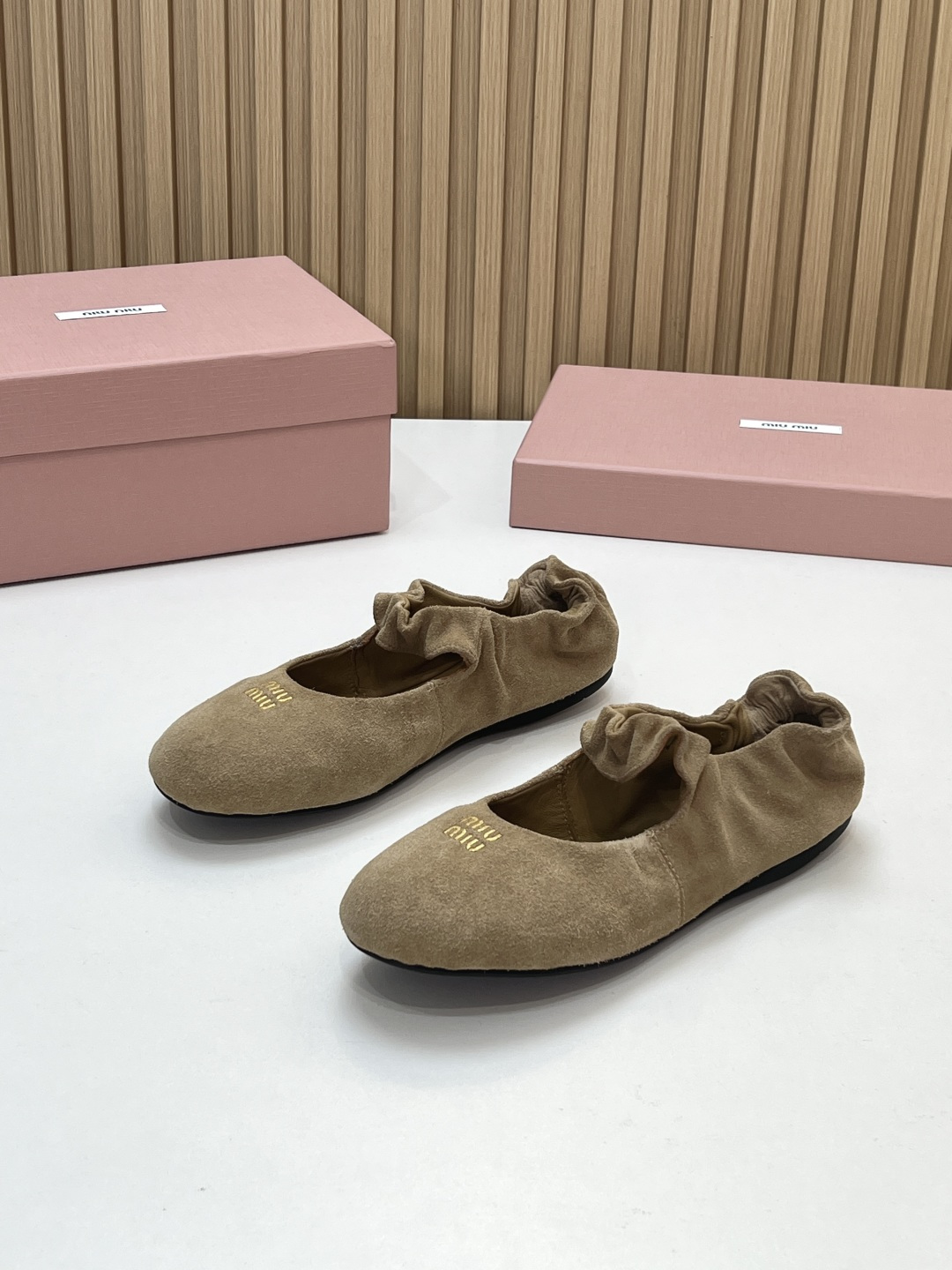 Miu Miu Khaki Suede Ballet Flats
