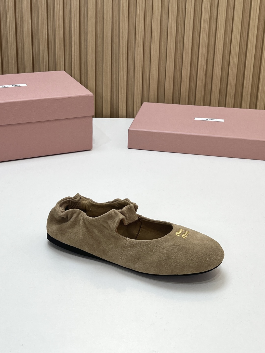 Miu Miu Khaki Suede Ballet Flats