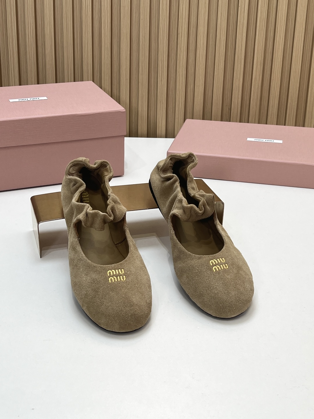 Miu Miu Khaki Suede Ballet Flats