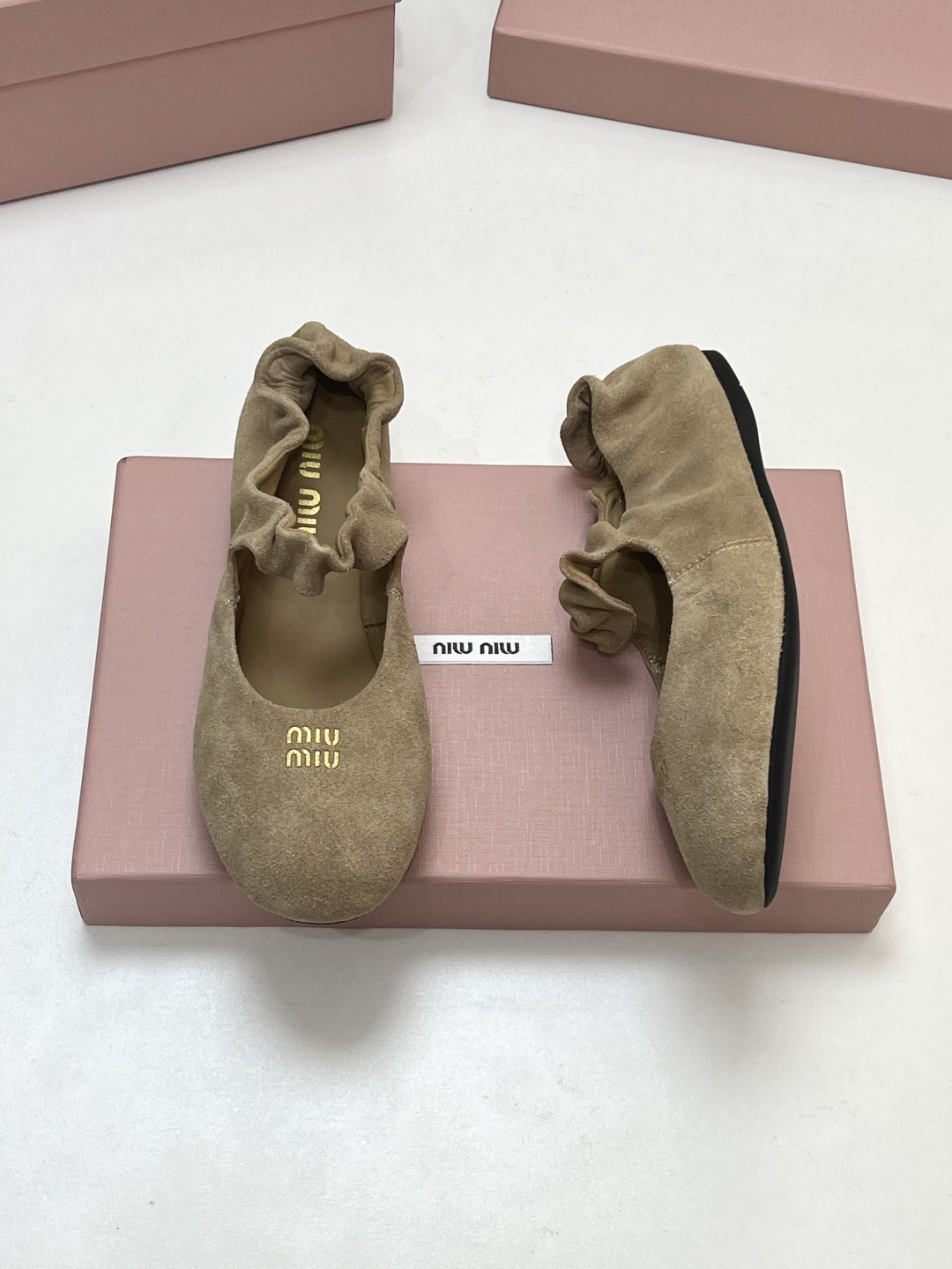 Miu Miu Khaki Suede Ballet Flats