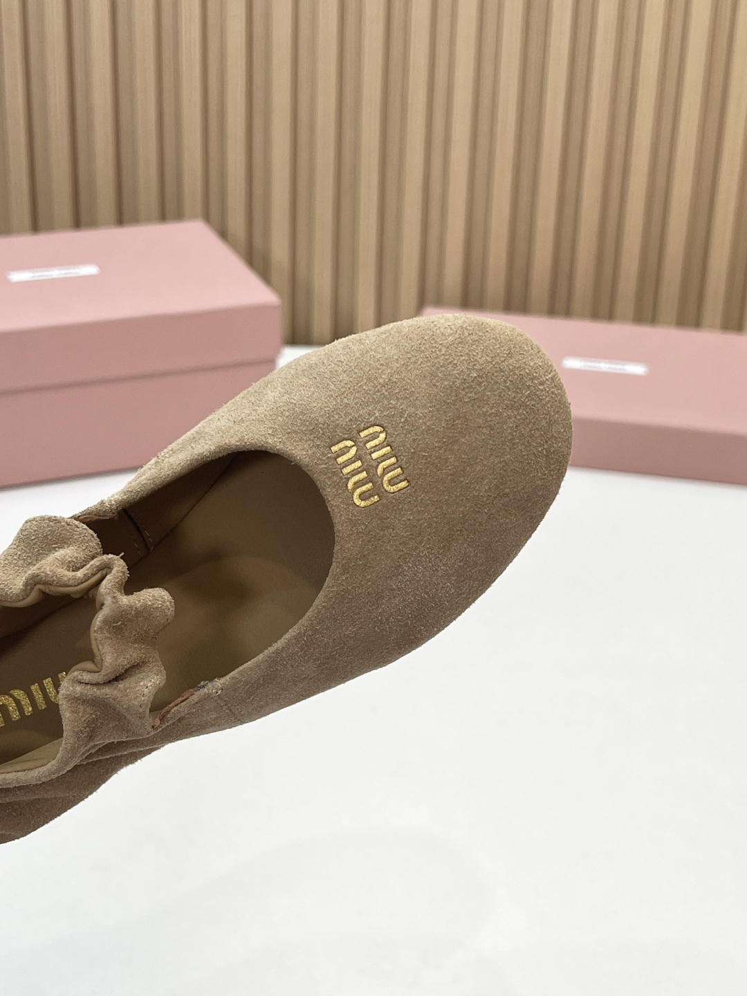 Miu Miu Khaki Suede Ballet Flats