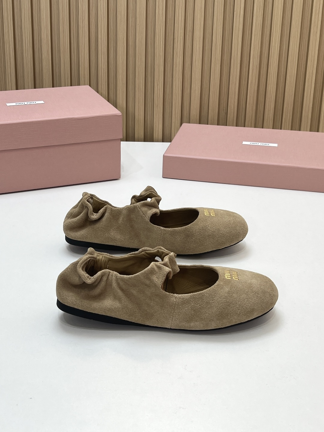 Miu Miu Khaki Suede Ballet Flats