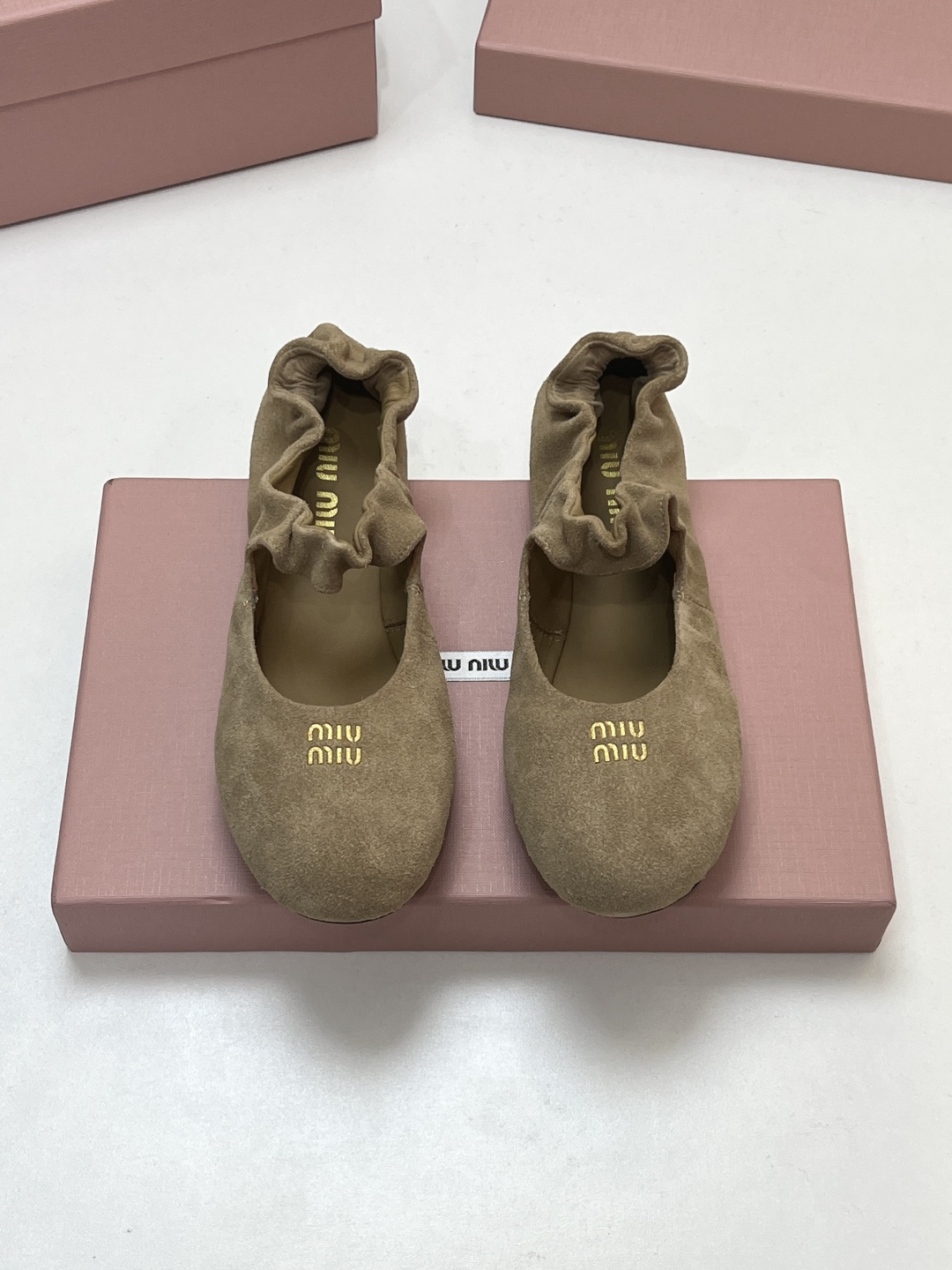 Miu Miu Khaki Suede Ballet Flats
