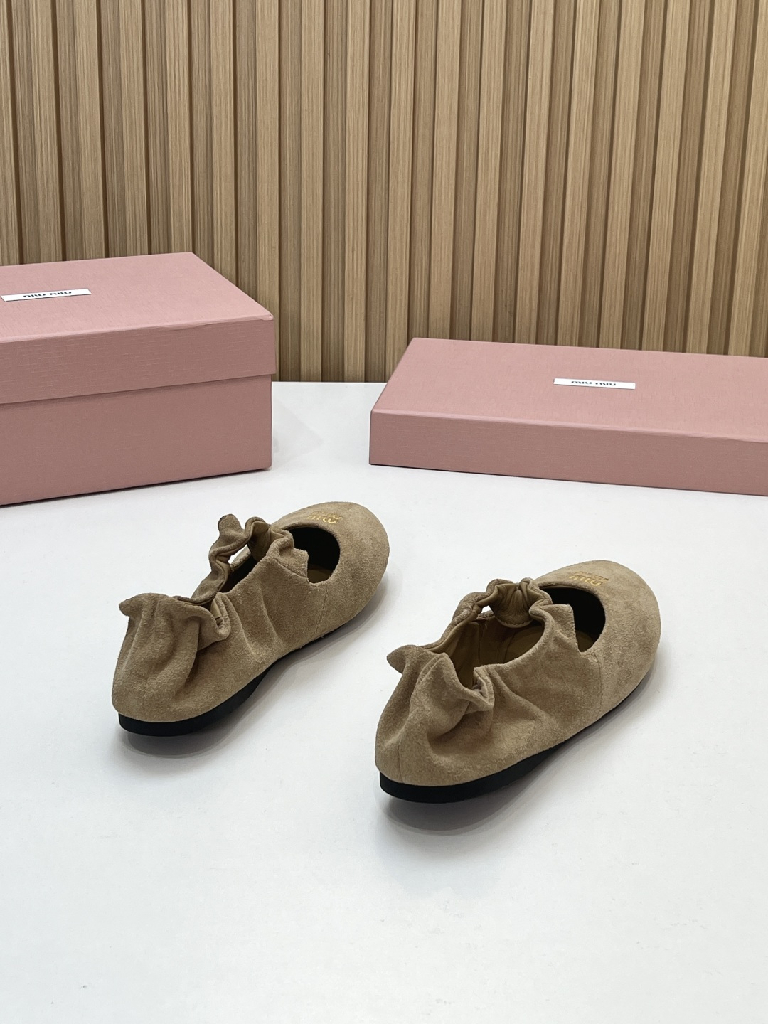 Miu Miu Khaki Suede Ballet Flats