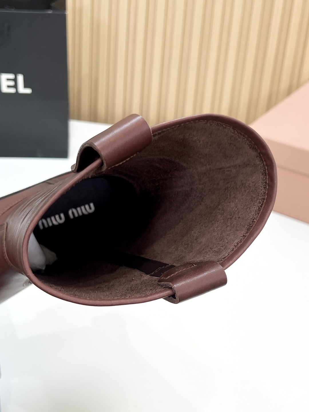 MIU MIU Brown Fume Calf Boots