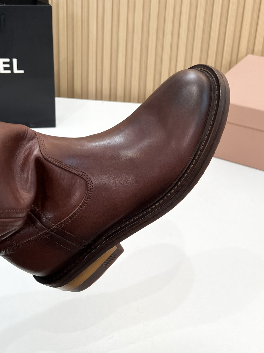MIU MIU Brown Fume Calf Boots