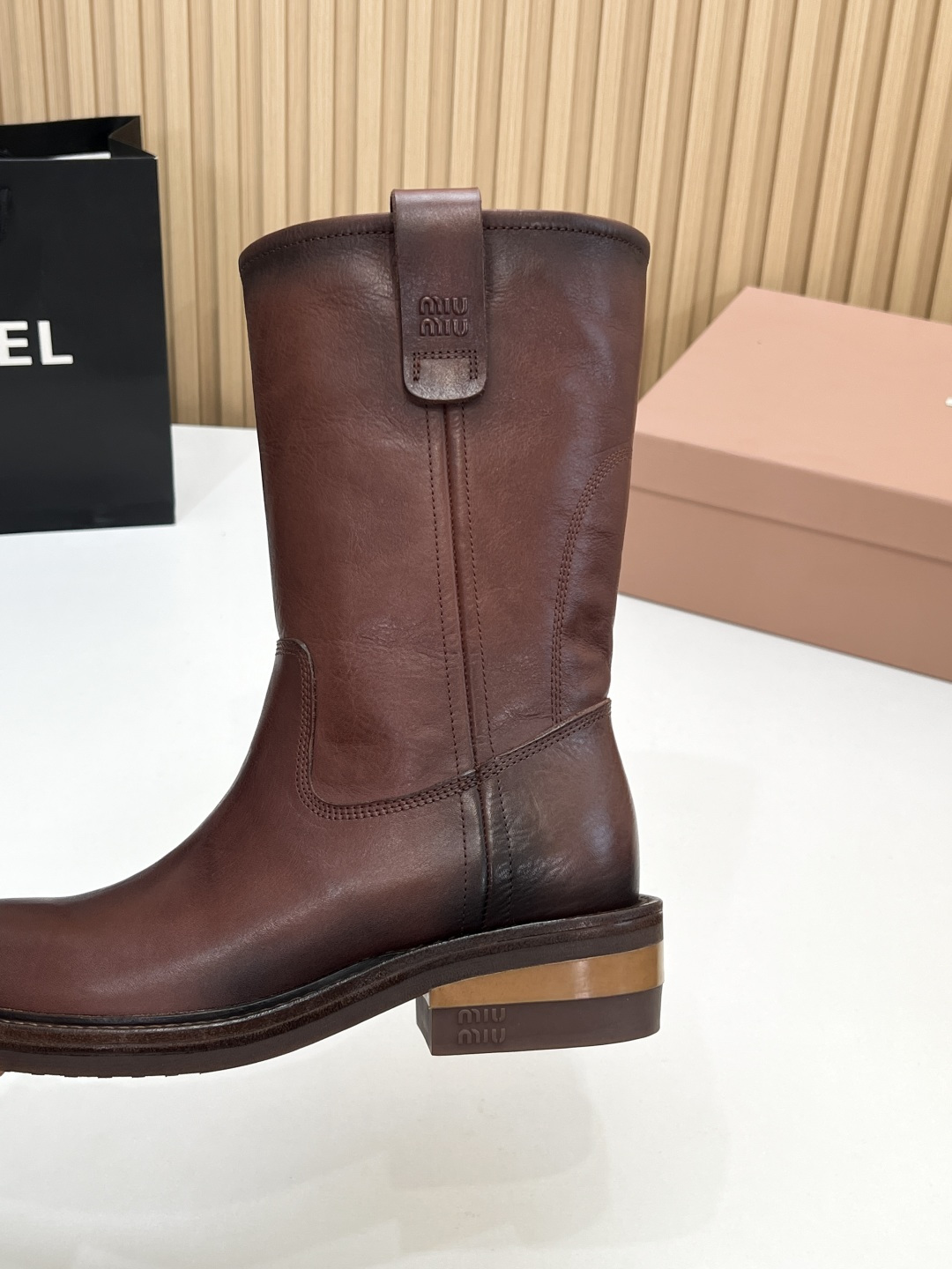 MIU MIU Brown Fume Calf Boots
