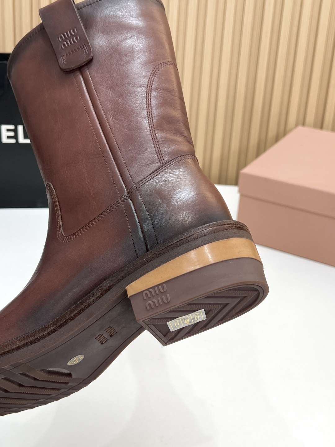 MIU MIU Brown Fume Calf Boots