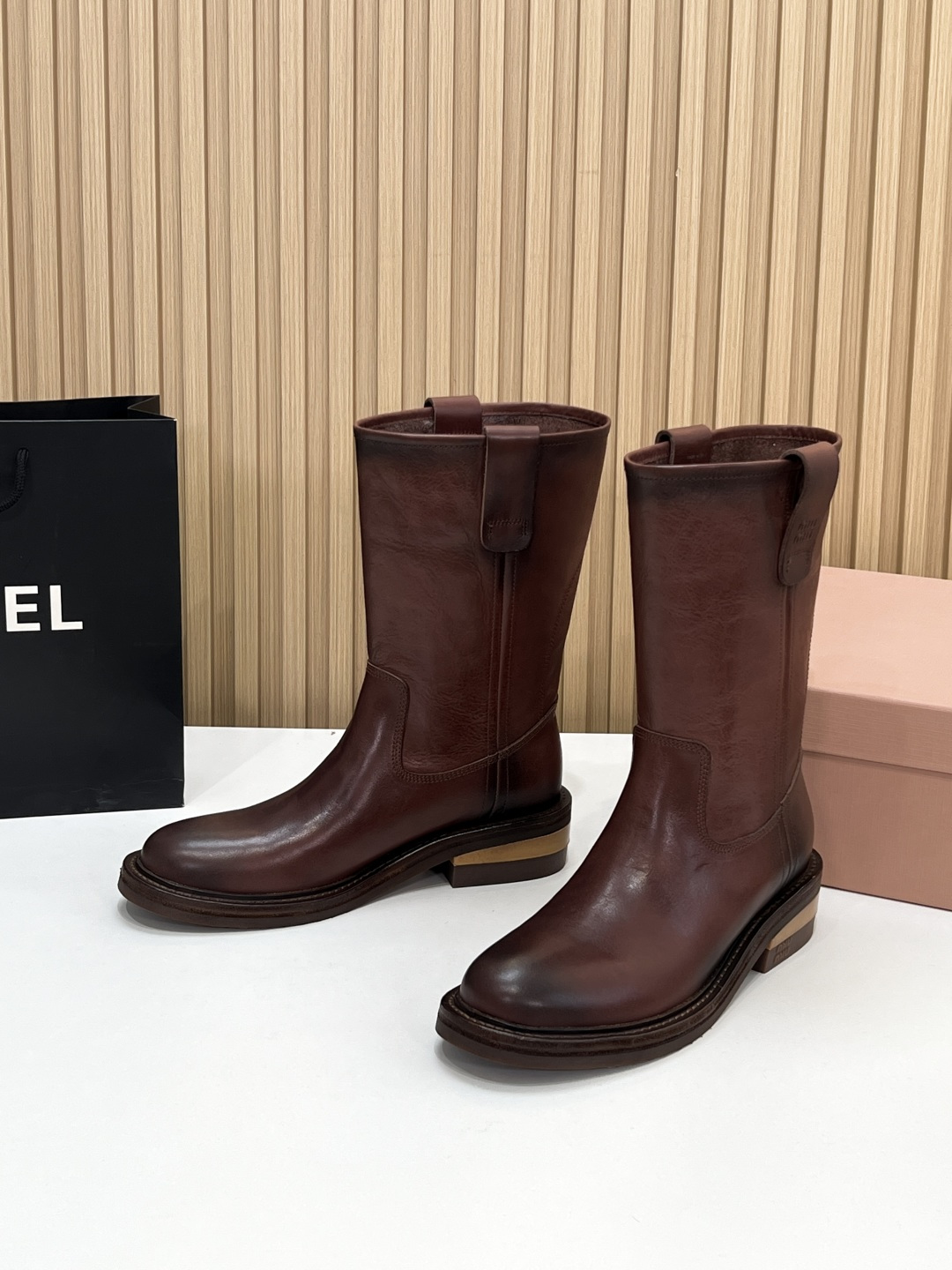 MIU MIU Brown Fume Calf Boots