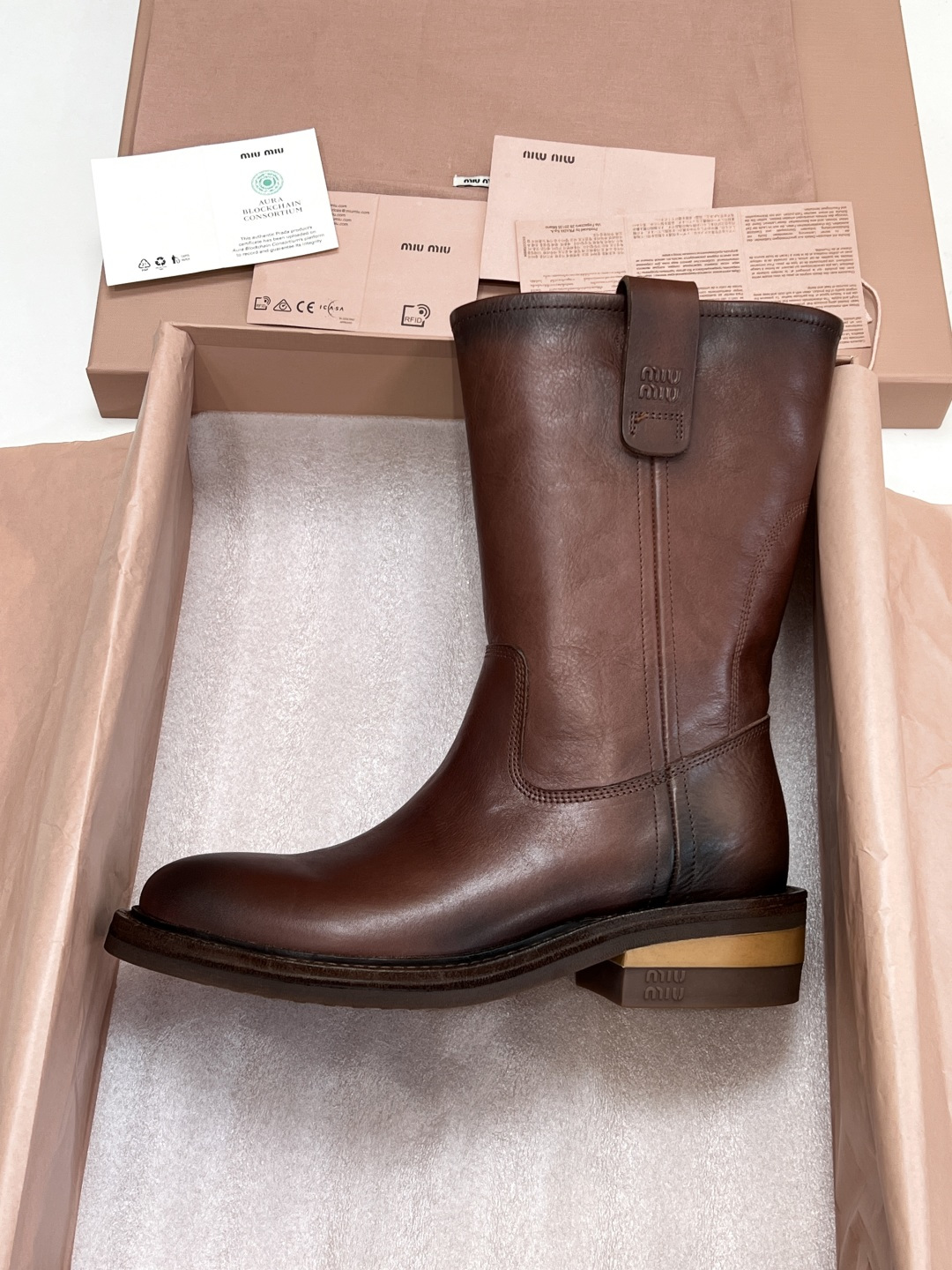 MIU MIU Brown Fume Calf Boots