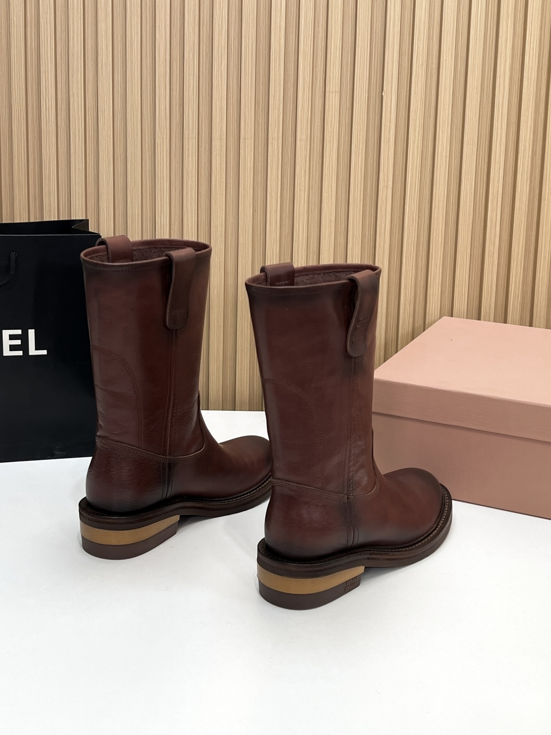 MIU MIU Brown Fume Calf Boots