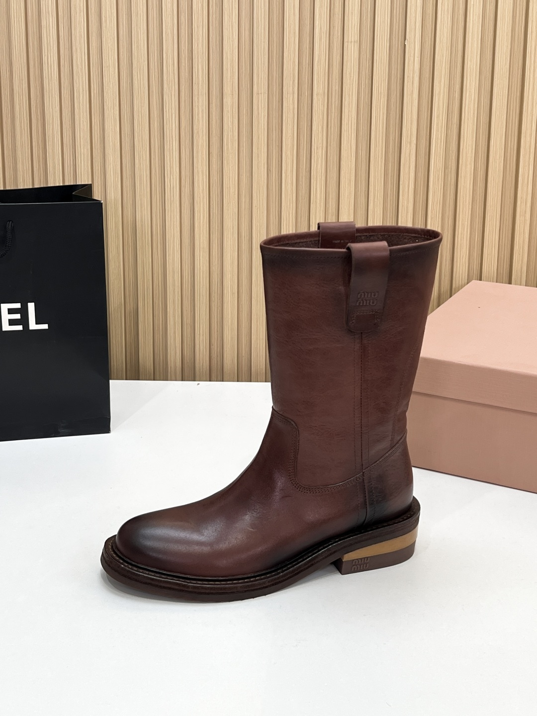 MIU MIU Brown Fume Calf Boots