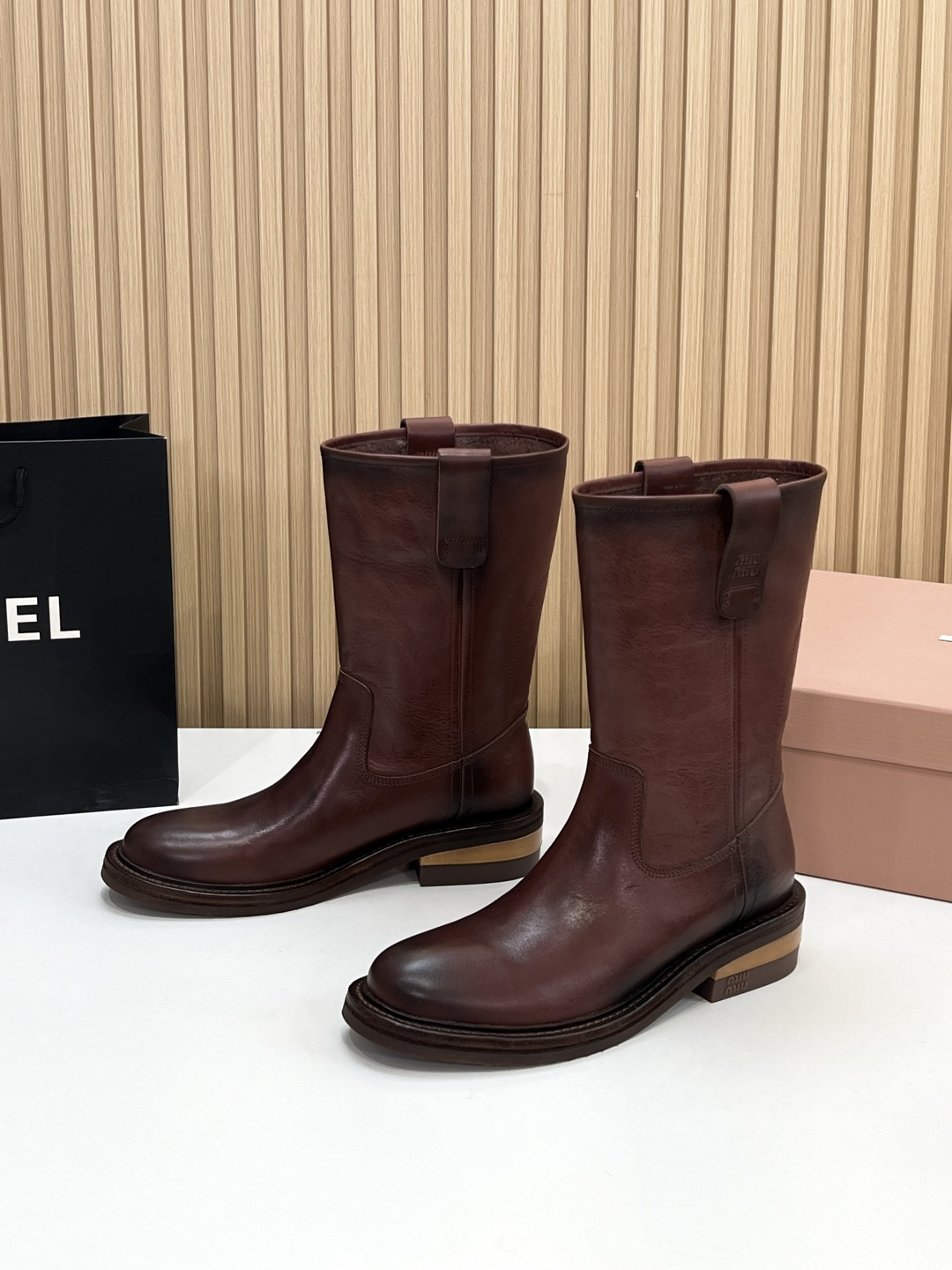MIU MIU Brown Fume Calf Boots