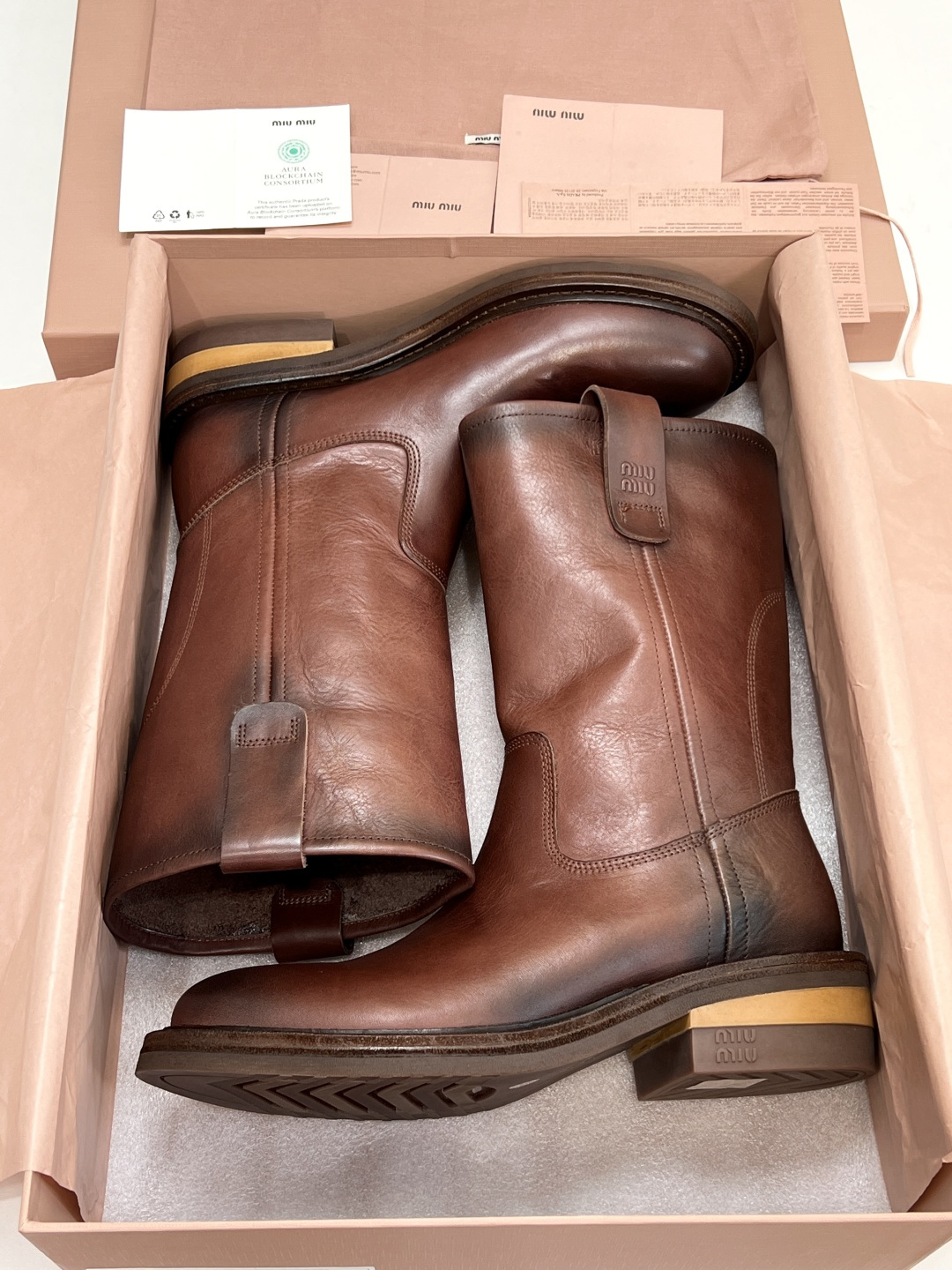 MIU MIU Brown Fume Calf Boots