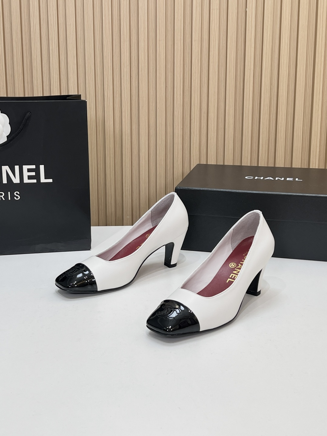 Chanel White Cap-Toe Pumps