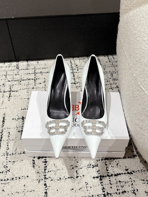 Balenciaga White Patent Leather Pointed Pumps with Crystal Buckle 1 Balenciaga White Patent Leather Pointed Pumps with Crystal Buckle