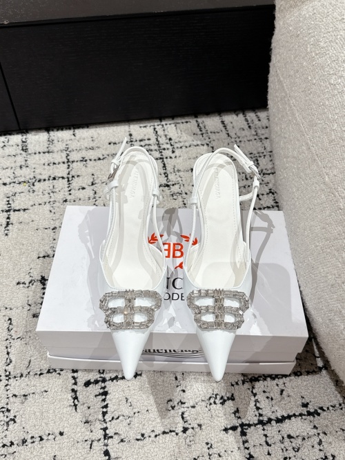 Balenciaga White Leather Slingback Pumps with Crystal Embellishments 1 Balenciaga White Leather Slingback Pumps with Crystal Embellishments