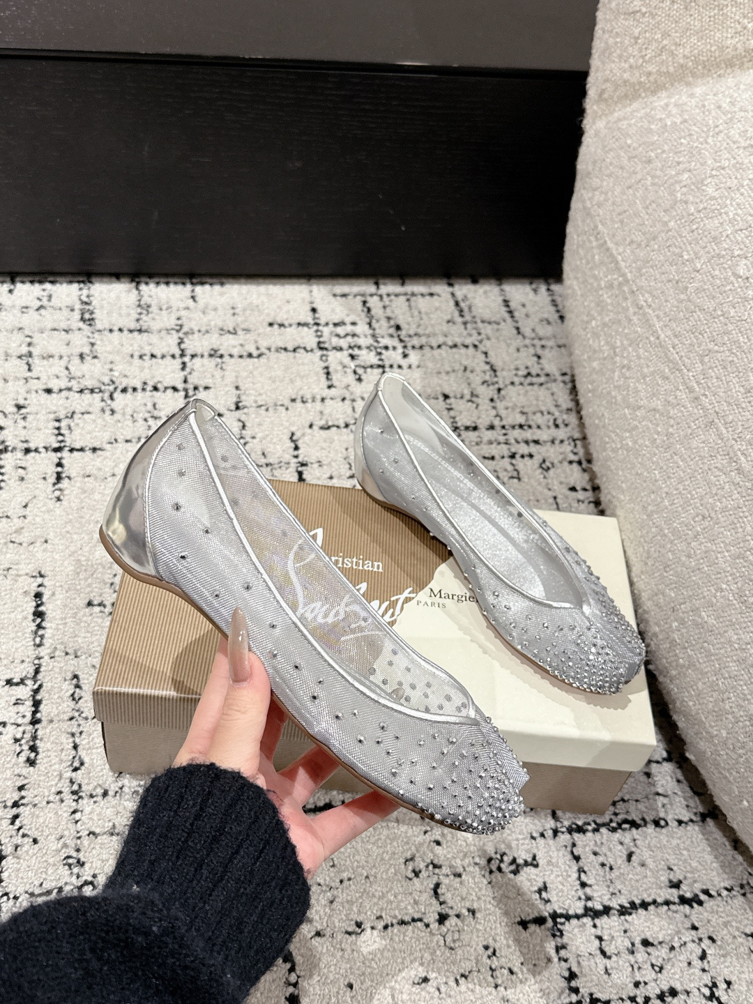 MM6 x CL Red Bottom Ballet Shoes: Original Design with Grid-Hot Drilling Fabric