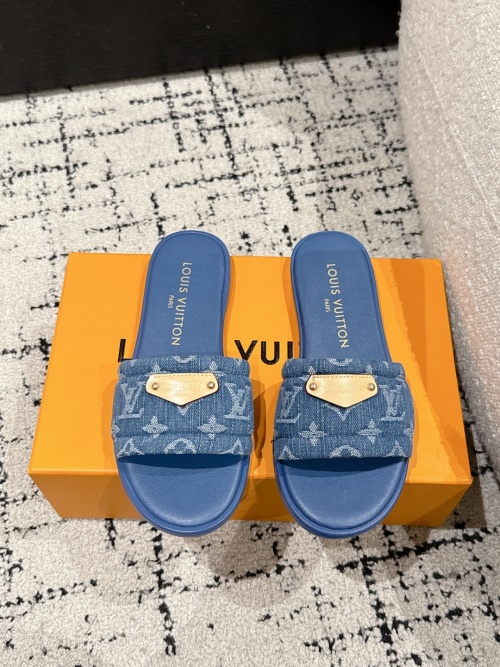 Louis Vuitton Blue Denim Flat Sandals - Summer Style & Comfort 1 Louis Vuitton Blue Denim Flat Sandals - Summer Style & Comfort