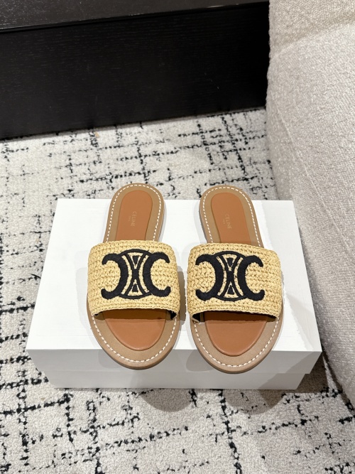 Celine Women's Triomphe Woven Raffia Slide Sandals - Summer Essential 1 Celine Women's Triomphe Woven Raffia Slide Sandals - Summer Essential
