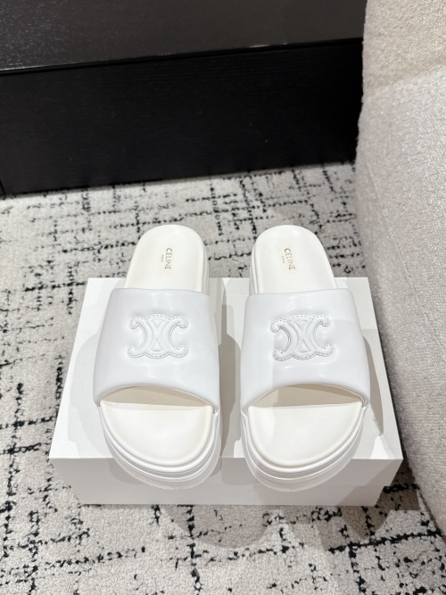 Celine Women's White Leather Triomphe Thick Sole Slide Sandals 1 Celine Women's White Leather Triomphe Thick Sole Slide Sandals