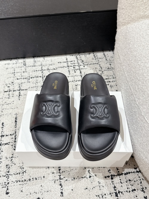 Celine Women's Triomphe Signature Thick Sole Lambskin Leather Slide Sandals 1 Celine Women's Triomphe Signature Thick Sole Lambskin Leather Slide Sandals