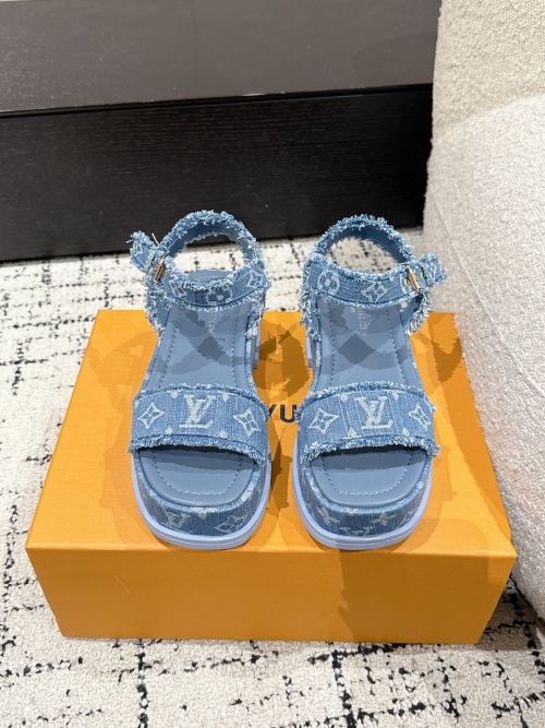 Louis Vuitton Maya Denim Flatform Sandals | Buckle Strap, Open Toe, Summer Style 1 Louis Vuitton Maya Denim Flatform Sandals | Buckle Strap, Open Toe, Summer Style