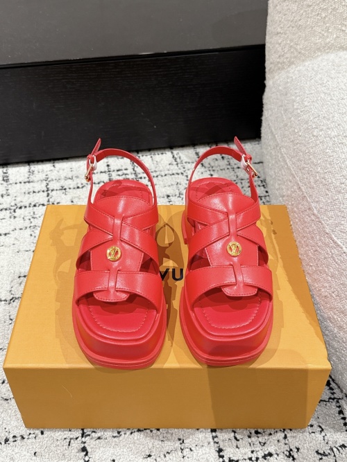 Louis Vuitton Maya Flatform Sandals - Leather & Denim, Buckle Closure 1 Louis Vuitton Maya Flatform Sandals - Leather & Denim, Buckle Closure